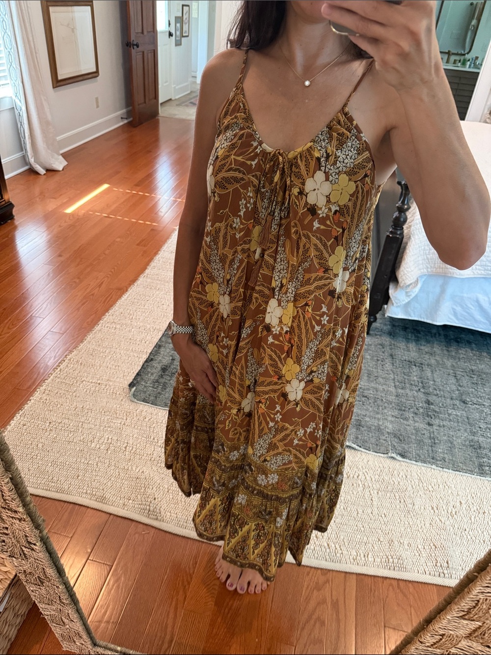 Spell Floral Midi Dress in Mustard Brown XS Excellent! - Picture 4 of 4